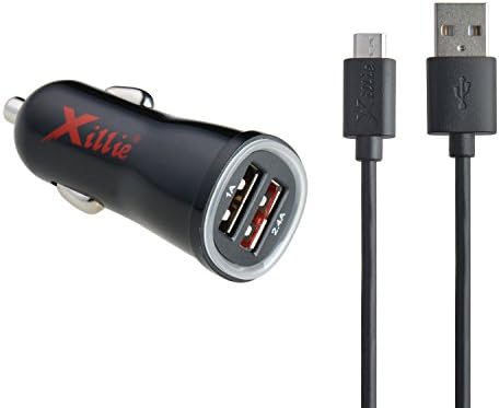 Xillie 3.4A/17W Dual USB Car Charger for Apple and Android Devices, Pack Charger and 4Ft Micro USB Cable