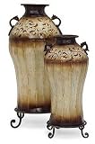 2 Tall Old World Florentine Planter Tuscan Urns on Stands