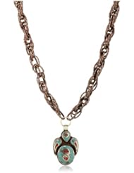Devon Leigh "Ethnic and Tribal" Long Coral and Turquoise Bronze Pendant Necklace