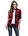 Red Black Plaid Flannel Checked Button Down Dress Shirt Long Sleeve for Women