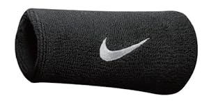 Nike Swoosh Doublewide Wristbands (Black/White, Osfm)