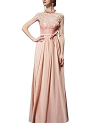 A-line Cocktail Floor Length Mesh Sequined Backless Lace Applique Satin Square Neck Short Sleeves Homecoming Dress/Pageant Dress/Prom Dress/Party Dress/Wedding Dress  With a Ribbon 