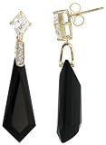 10k Yellow Gold 1 3/8 (35mm) tall Dangling Earrings, w/ Round Brilliant Diamonds, White Sapphire & Black Onyx Stone