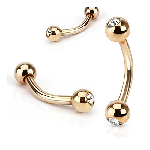 Clear CZ Ball Rose Gold IP Over 316L Surgical Steel Basic Eyebrow Curved Barbell (Sold Ind.)