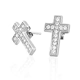 Bling Jewelry Sterling Silver Pave CZ Cross Stud Earrings