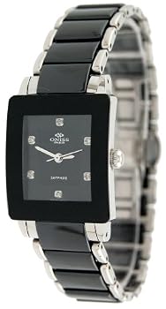 Oniss #ON603-L1 Women's Prezioso Black Ceramic Collection Watch with Silver Trim