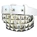 PYRAMID 2ROW STUD SILVER SPIKE WHITE LEATHER BELT LARGE