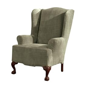 Stretch Royal Diamond Wing Chair Slipcover - Sage by -
