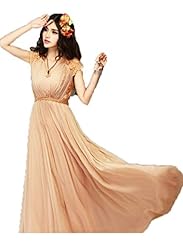 V-neck Empire   Waistline Vintage Lace Chiffon Summer Ankle Length Bodycon Dress 