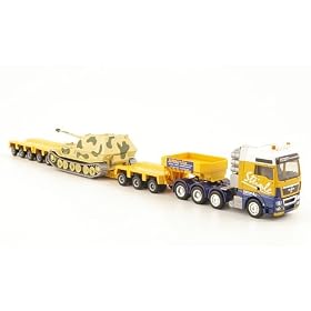 MAN TGX XXL, Steinle, with material loaded Panzer Ferdinand, 4 axle-Low-bed trailer-SZ, Model Car, Ready-made, Herpa 1:87