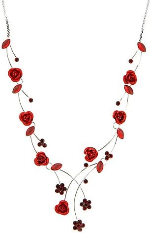 Glamorousky Elegant Rose Necklace with Red Swarovski Element Crystals and Crystal Glass (500)