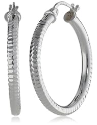 Sterling Silver Feather-Pattern Diamond-Cut Hoop Earrings (1.0" Diameter)