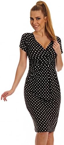 Glamour Empire. Women's Wrap V-Neckline Jersey Polka Dot Pencil Dress. 018 (Black Large White Dots, 10)