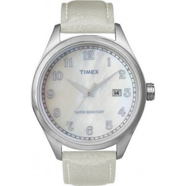 Timex Originals T2N409 Unisex T Series Pearl Dial Leather Strap Watch