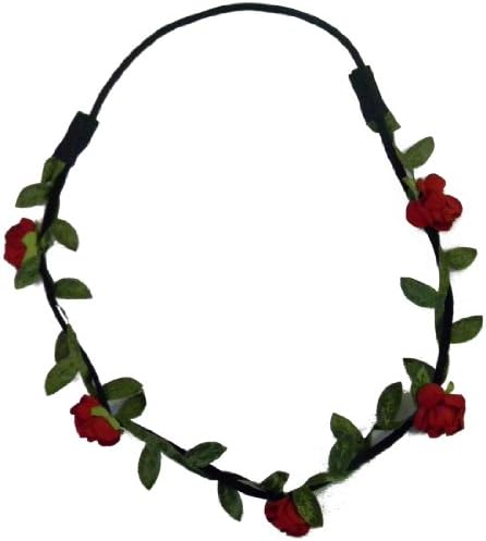 Red Flower Wreath Garland Updo Hair Band Elastic with Roses