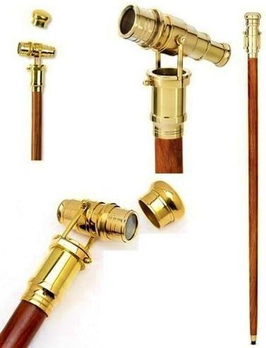 Brass Mechanical Gadget Telescope Handle Cane Wood Walking Stick