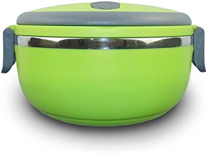 Bento Lunch Box - Lunch Containers - Tier Tiffin Round Vacuum Seal Lid - Stainless Steel Interior - Stacking Lunch Box - For Hot and Cold Food - Leak Proof - Individual Locking Clips (green)