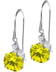 1.64 Ct Round Canary Diamond White Topaz 14K White Gold Earrings