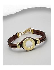 Brown Leather Bracelet In White Base