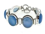 7.5 or 8 Heavy 47gram Sterling Silver Large Blue Chalcedony Cabochon Gemstone Toggle Bracelet Gift Boxed