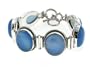 7.5" or 8" Heavy 47gram Sterling Silver Large Blue Chalcedony Cabochon Gemstone Toggle Bracelet Gift Boxed