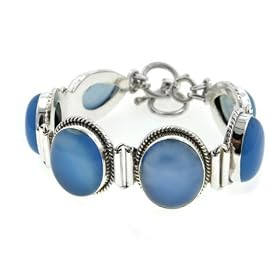 7.5 or 8 Heavy 47gram Sterling Silver Large Blue Chalcedony Cabochon Gemstone... by Chalcedony Bracelets