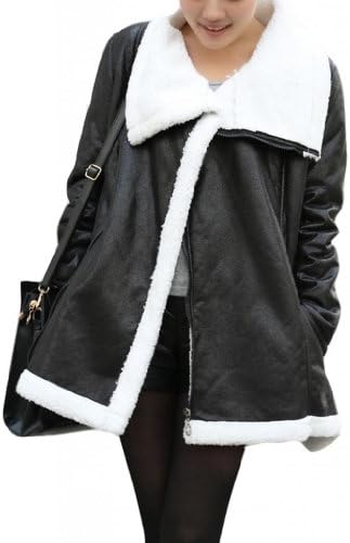 XQN Women's Stylish Lapel Faux Leather Oblique Zipper Jacket