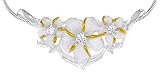 Hawaiian Theme Sterling Silver 2 Tone Triple Plumeria Flower Slider Pendant, 1 3/8  wide