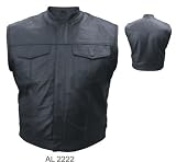 Men's Naked Black Aniline Cowhide Leather Vest in Denim style w hidden snaps & stand up collar.40-54