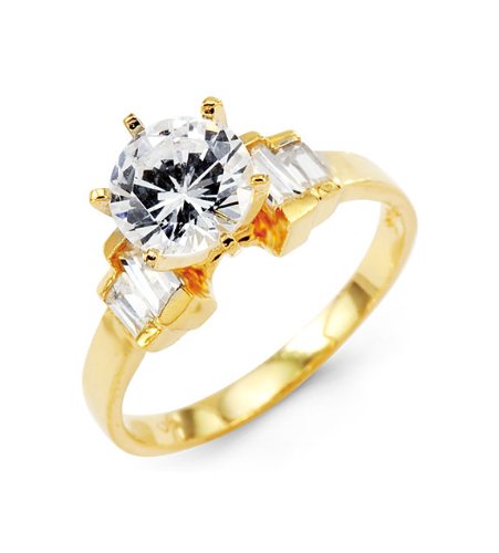 Round Baguette CZ Stones 14k Yellow Gold Women's Ring Round Baguette CZ Stones 14k Yellow Gold Women's Ring