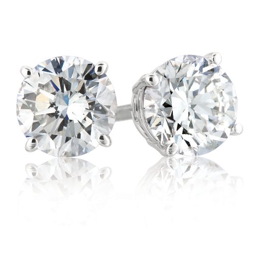 18k White Gold, Round, Diamond 4-Prong Stud Earrings (1/3 cttw, H-I Color, SI1-SI2 Clarity)