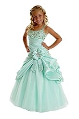 Girls Floor Length One Shoulder Lace Crystal  Sequined Crystals Organza Pageant Dress  With a Bow(s)
