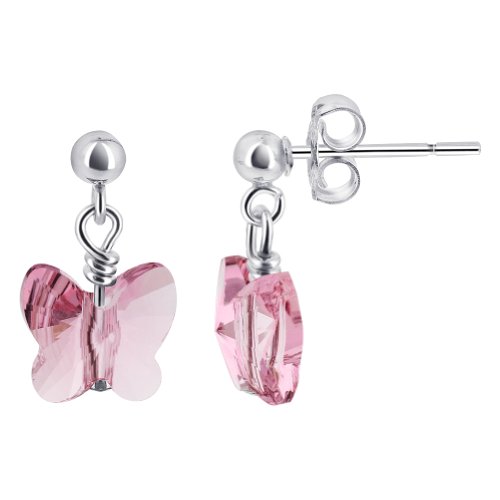 SCER171 Sterling Silver Rose Crystal Butterfly Earrings Made with Swarovski Elements