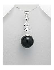 Black Agate Pendant Necklace In 92.5 Sterling Silver