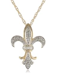 10k Gold Plated Sterling Silver Diamond Fleur-de-Lis Pendant Necklace (1/4 cttw, J Color, I2-I3 Clarity), 18"