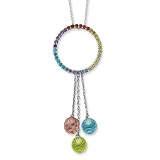 Sterling Silver Pink, Blue, Green Multi-color CZ 18 Inch Necklace