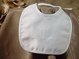 Boys Matte Satin Bib with Screened Cross (One Size/White)