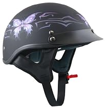 DOT Butterfly Flat Black Purple Butterfly Women's Helmet - Size : Medium