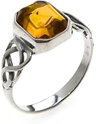 Sterling Silver Celtic Design Amber Ring
