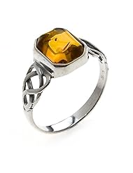 Sterling Silver Celtic Design Amber Ring