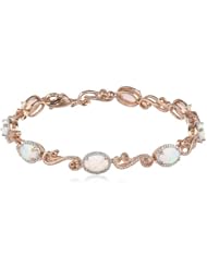 Sterling Silver Pink Flash Plating Oval Created Opal White Diamond Bracelet, 7.25"
