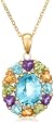 14k Yellow Gold Overlay Sterling Silver Blue Topaz Oval w/ Heart-Shaped Multi-Gemstone Pendant