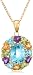 14k Yellow Gold Overlay Sterling Silver Blue Topaz Oval w/ Heart-Shaped Multi-Gemstone Pendant, 18.5"