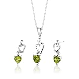 Sterling Silver Rhodium Finish 1.75 carats total weight Heart Shape Peridot Pendant Earrings and 18 inch Necklace Set