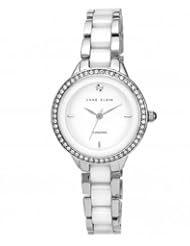 Anne Klein Womens AK/1419WTSV Ceramic Silver-Tone White Swarovski Elements Bracelet Watch