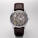 Fossil Men's ME1020 Brown Leather Strap Textured Champagne Cutaway Analog Dial Multifunction Chronograph Watch