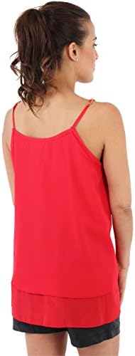 Womens Chiffon Frill Gem V Neck Strappy Vest Top Layered Flared A Line Blouse (Red,Medium-Large)