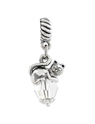 Sterling Silver s Cat W/ Swarovski Elements Dangle Bead by Reflection Beads, Best Quality Free Gift Box Satisfaction Guaranteed