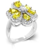 White Gold Rhodium Bonded Citrine CZ Daisy Ring
