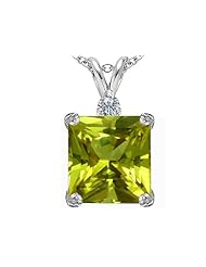 Original Star K (tm) Large 12mm Square Cut Simulated Peridot Pendant in 925 Sterling Silver